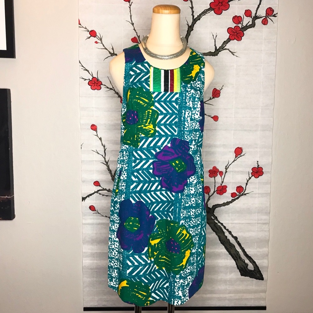 Anthropologie Teal and Purple Midi Dress